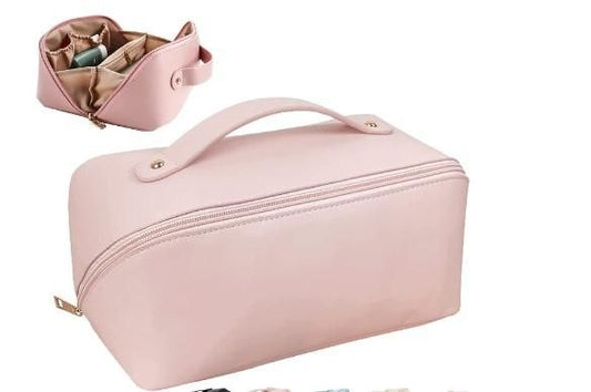 Women's Makeup Travel Bag Portable Leather Cosmetics Bag (Pink)